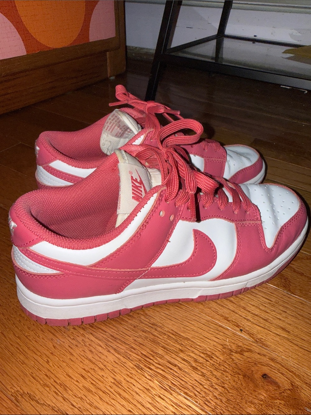 Nike Pink and White Dunk Lows
